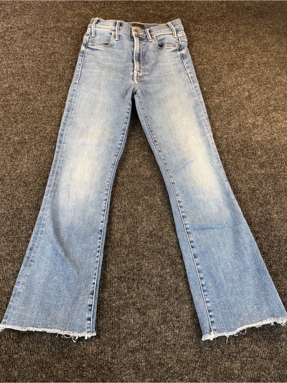 MOTHER Light Blue Flared Raw-Hem Jeans Hustler